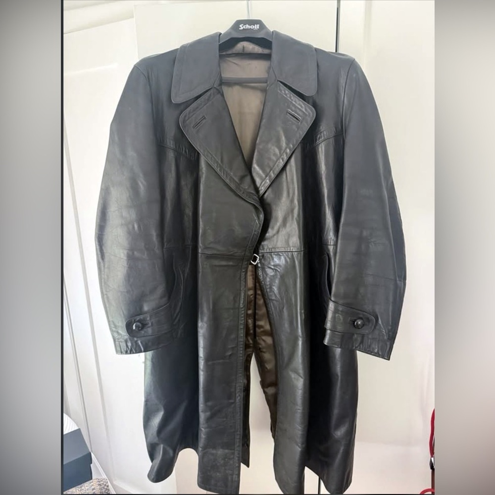 Authentic 1940s-1960s German Officer's Leather Trench Coat Jacket